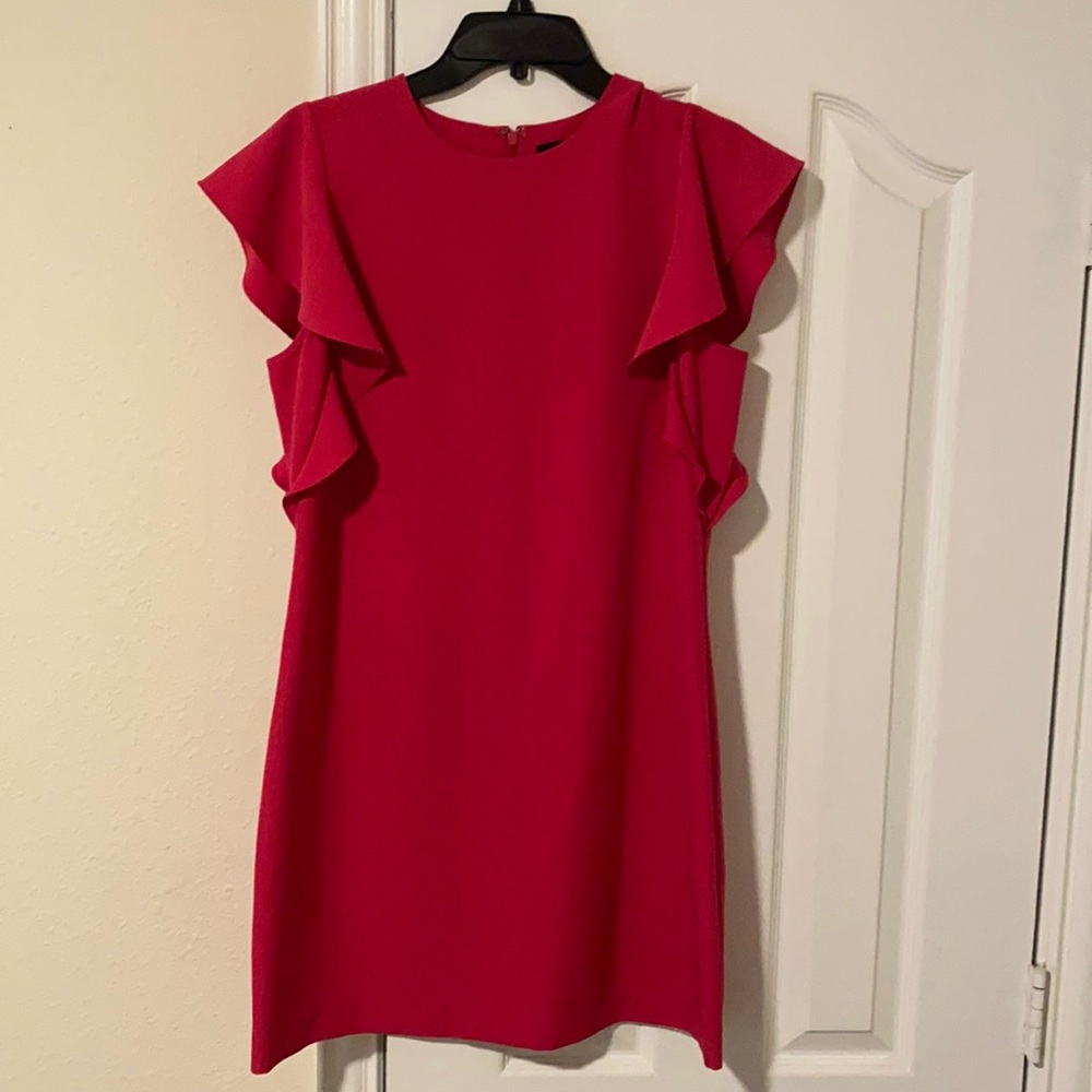 Ruffle sleeve fuchsia dress